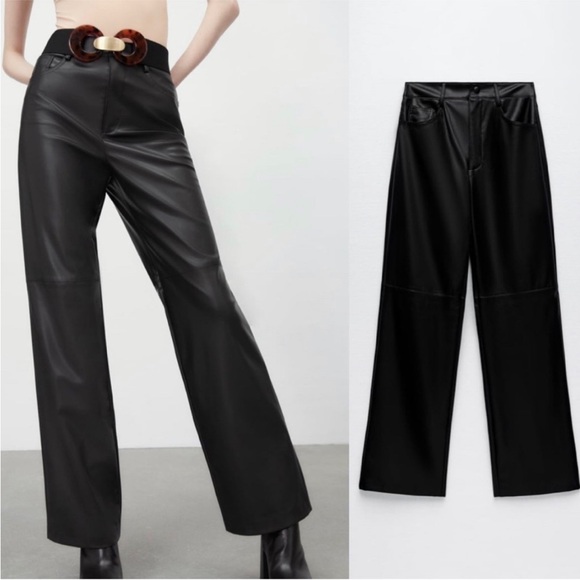BLOGGERS FAV ZARA FAUX LEATHER STRAIGHT LEG PANTS size XS - Picture 4 of 12